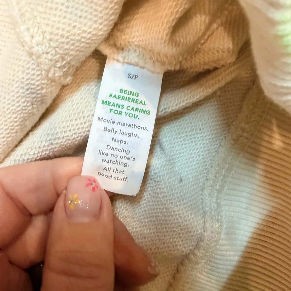 Aerie Love This Moment Cream Ivory Hoodie Sweatshirt Cropped Distressed Hem S - Picture 5 of 12